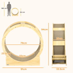 PawHut Cat Wheel with Brake, Scratching Pads, Oak - Aosom UK - thumbnail 3