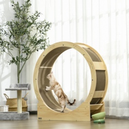 PawHut Cat Wheel with Brake, Scratching Pads, Oak - Aosom UK - thumbnail 2