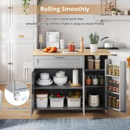 Versatile Kitchen Island with Foldable Worktop, Adjustable Shelves, Multifunctional Cabinet for Dining Areas, 132.5L x 44W x 90H cm, Gray - Aosom UK - thumbnail 4