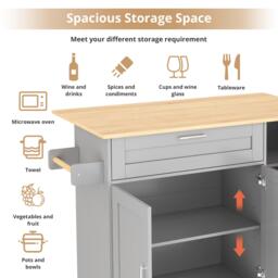 Versatile Kitchen Island with Foldable Worktop, Adjustable Shelves, Multifunctional Cabinet for Dining Areas, 132.5L x 44W x 90H cm, Gray - Aosom UK - thumbnail 5