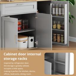 Versatile Kitchen Island with Foldable Worktop, Adjustable Shelves, Multifunctional Cabinet for Dining Areas, 132.5L x 44W x 90H cm, Gray - Aosom UK - thumbnail 6