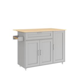 Versatile Kitchen Island with Foldable Worktop, Adjustable Shelves, Multifunctional Cabinet for Dining Areas, 132.5L x 44W x 90H cm, Gray - Aosom UK - thumbnail 2