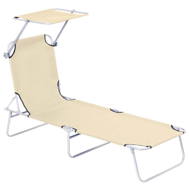 Outsunny Sun Lounger with Reclining Back, Folding Design & Sun Shade, Ideal for Garden & Beach, Beige - Aosom UK - image 1