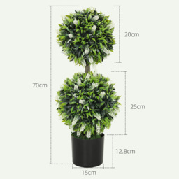 HOMCOM Set of 2 Decorative Artificial Plants Ball Trees with Lavender Flowers in Pot Fake Plants for Home Indoor Outdoor Decor, 70cm, White - thumbnail 3