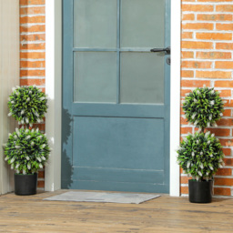 HOMCOM Set of 2 Decorative Artificial Plants Ball Trees with Lavender Flowers in Pot Fake Plants for Home Indoor Outdoor Decor, 70cm, White - thumbnail 2