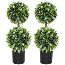 HOMCOM Set of 2 Decorative Artificial Plants Ball Trees with Lavender Flowers in Pot Fake Plants for Home Indoor Outdoor Decor, 70cm, White