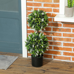 HOMCOM Set of 2 Decorative Artificial Plants Ball Trees with Lavender Flowers in Pot Fake Plants for Home Indoor Outdoor Decor, 70cm, White - thumbnail 9