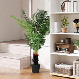 HOMCOM 150cm Artificial Areca Palm Tree with 12 PE Leaves, Decorative Artificial Plant with Plastic Pot and Flocked Soil, Fake Plant for Home Office Decor, Green - thumbnail 2