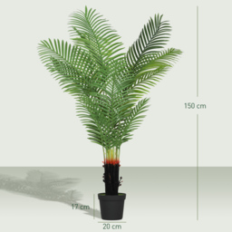 HOMCOM 150cm Artificial Areca Palm Tree with 12 PE Leaves, Decorative Artificial Plant with Plastic Pot and Flocked Soil, Fake Plant for Home Office Decor, Green - thumbnail 3