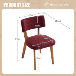 Stylish Mid-Century Dining Chairs with Ergonomic Backrest, Comfortable Upholstered Side Chairs for Dining Room, 47L x 54.5W x 77H cm, Wine Red - Aosom UK - thumbnail 3