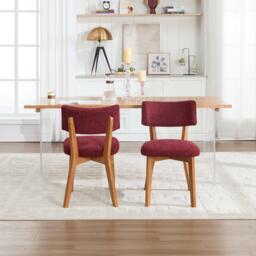 Stylish Mid-Century Dining Chairs with Ergonomic Backrest, Comfortable Upholstered Side Chairs for Dining Room, 47L x 54.5W x 77H cm, Wine Red - Aosom UK - thumbnail 9