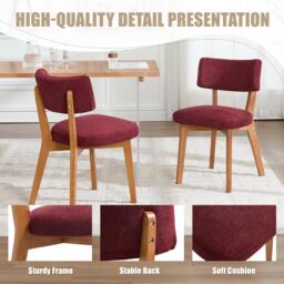 Stylish Mid-Century Dining Chairs with Ergonomic Backrest, Comfortable Upholstered Side Chairs for Dining Room, 47L x 54.5W x 77H cm, Wine Red - Aosom UK - thumbnail 7