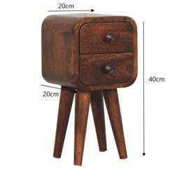 Solid Mango Wood Mini Curved Bedside Cabinet with 2 Smooth-gliding Drawers, Table with Slim Nordic Legs, 20L x 20W x 40H cm, Brown - Aosom UK - thumbnail 3