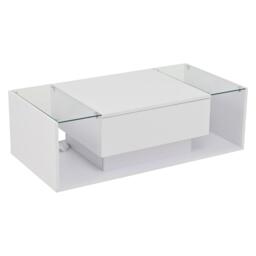 High-Gloss Coffee Table with a Drawer and Semi-Open Storage, Modern Centre Table for Living Room and Office, 100L x 50W x 31H cm, White - Aosom UK - thumbnail 2