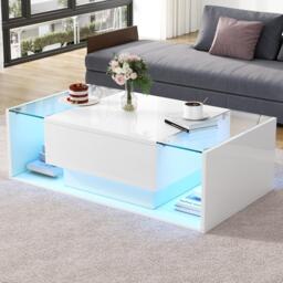 High-Gloss Coffee Table with a Drawer and Semi-Open Storage, Modern Centre Table for Living Room and Office, 100L x 50W x 31H cm, White - Aosom UK - thumbnail 7