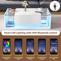 High-Gloss Coffee Table with a Drawer and Semi-Open Storage, Modern Centre Table for Living Room and Office, 100L x 50W x 31H cm, White - Aosom UK - thumbnail 6