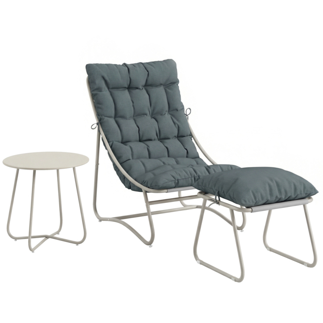 Outsunny Bistro Set for Garden, 3 Piece Outdoor Table and Chair with Footstool and Removable Cushions, Comfy Small Garden Balcony Furniture - image 1