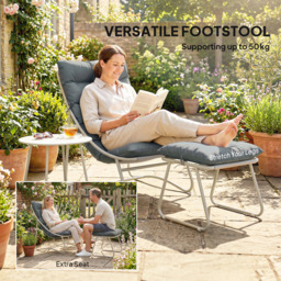 Outsunny Bistro Set for Garden, 3 Piece Outdoor Table and Chair with Footstool and Removable Cushions, Comfy Small Garden Balcony Furniture - thumbnail 6