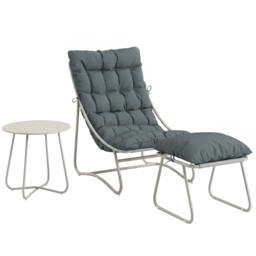 Outsunny Bistro Set for Garden, 3 Piece Outdoor Table and Chair with Footstool and Removable Cushions, Comfy Small Garden Balcony Furniture
