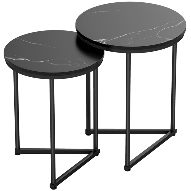 HOMCOM Set of Two Marble-Effect Nest of Tables - Black Marble Effect - image 1