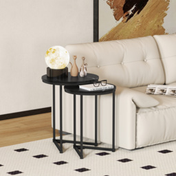 HOMCOM Set of Two Marble-Effect Nest of Tables - Black Marble Effect - thumbnail 8