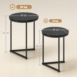 HOMCOM Set of Two Marble-Effect Nest of Tables - Black Marble Effect - thumbnail 3