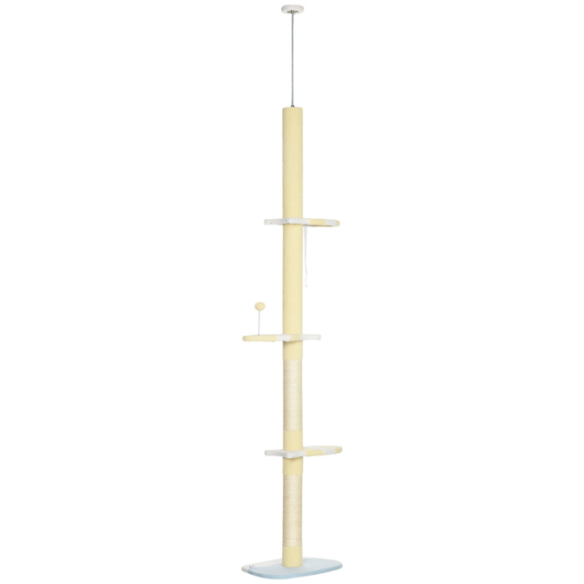 PawHut 260cm Cat Tower Cat Tree, Floor to Ceiling, Height Adjustable with Anti-slip Kit and Fish-shaped Scratching Post Ball, Yellow - image 1