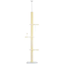 PawHut 260cm Cat Tower Cat Tree, Floor to Ceiling, Height Adjustable with Anti-slip Kit and Fish-shaped Scratching Post Ball, Yellow