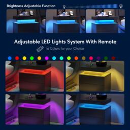 Space-Saving Nightstand with Adjustable LED Lights, 2 Drawers, Modern Bedside Table for Bedroom, Living Room, 49L x 35W x 52H cm, Black - Aosom.UK - thumbnail 4