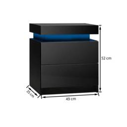 Space-Saving Nightstand with Adjustable LED Lights, 2 Drawers, Modern Bedside Table for Bedroom, Living Room, 49L x 35W x 52H cm, Black - Aosom.UK - thumbnail 3