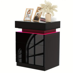 Space-Saving Nightstand with Adjustable LED Lights, 2 Drawers, Modern Bedside Table for Bedroom, Living Room, 49L x 35W x 52H cm, Black - Aosom.UK - thumbnail 8