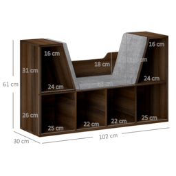 HOMCOM Bookcase Storage Shelf with Cushioned Reading Seat, Cube Bookshelf Organizer for Bedroom Living Room, Chestnut - thumbnail 3