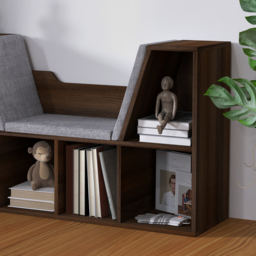 HOMCOM Bookcase Storage Shelf with Cushioned Reading Seat, Cube Bookshelf Organizer for Bedroom Living Room, Chestnut - thumbnail 9