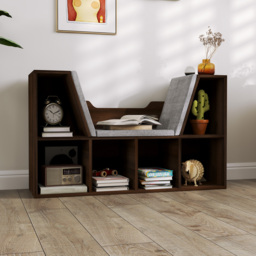 HOMCOM Bookcase Storage Shelf with Cushioned Reading Seat, Cube Bookshelf Organizer for Bedroom Living Room, Chestnut - thumbnail 8