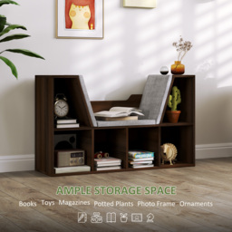 HOMCOM Bookcase Storage Shelf with Cushioned Reading Seat, Cube Bookshelf Organizer for Bedroom Living Room, Chestnut - thumbnail 4