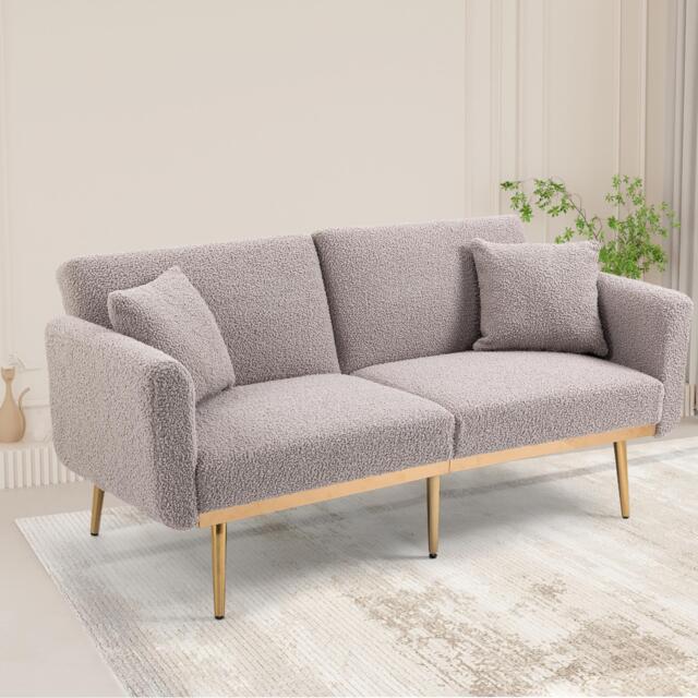 Modern 2-Seater Sofa with 3-Position Adjustable Backrest, Durable Loveseat with Thick Padded Cushions, 165L x 72.5W x 75H cm, Grey Teddy - Aosom UK - image 1