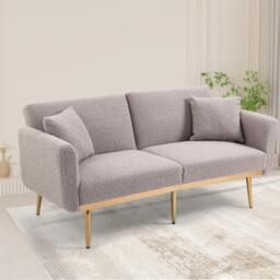 Modern 2-Seater Sofa with 3-Position Adjustable Backrest, Durable Loveseat with Thick Padded Cushions, 165L x 72.5W x 75H cm, Grey Teddy - Aosom UK