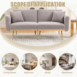 Modern 2-Seater Sofa with 3-Position Adjustable Backrest, Durable Loveseat with Thick Padded Cushions, 165L x 72.5W x 75H cm, Grey Teddy - Aosom UK - thumbnail 4