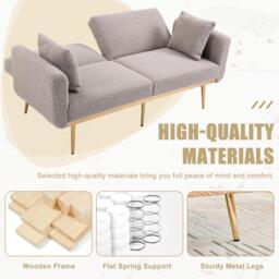 Modern 2-Seater Sofa with 3-Position Adjustable Backrest, Durable Loveseat with Thick Padded Cushions, 165L x 72.5W x 75H cm, Grey Teddy - Aosom UK - thumbnail 6