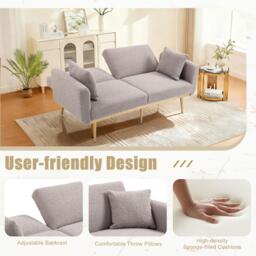 Modern 2-Seater Sofa with 3-Position Adjustable Backrest, Durable Loveseat with Thick Padded Cushions, 165L x 72.5W x 75H cm, Grey Teddy - Aosom UK - thumbnail 7