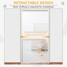 PawHut Retractable Stair Gate, 115 x 82.5 cm, White, Dog Pet Barrier for Doorway, Stair, Hallway - Aosom UK - thumbnail 5