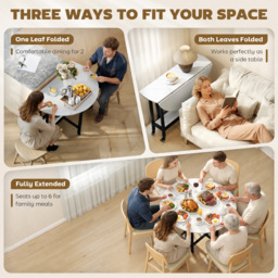 HOMCOM Folding Dining Table, Drop Leaf Table with Open Shelf, Rolling Kitchen Table for Dining Room, Small Spaces, White Marble - thumbnail 4