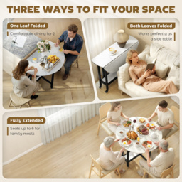 HOMCOM Folding Dining Table, Drop Leaf Table with Open Shelf, Rolling Kitchen Table for Dining Room, Small Spaces, White Marble - thumbnail 4