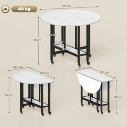 HOMCOM Folding Dining Table, Drop Leaf Table with Open Shelf, Rolling Kitchen Table for Dining Room, Small Spaces, White Marble - thumbnail 3