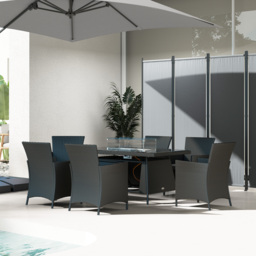 Outsunny 7 Pieces Outdoor Rattan Garden Furniture with Fire Pit Table, 6 Seater Garden Table and Chairs with Heater Table, Windscreen, Black - thumbnail 8