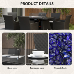 Outsunny 7 Pieces Outdoor Rattan Garden Furniture with Fire Pit Table, 6 Seater Garden Table and Chairs with Heater Table, Windscreen, Black - thumbnail 7