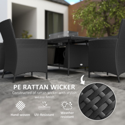 Outsunny 7 Pieces Outdoor Rattan Garden Furniture with Fire Pit Table, 6 Seater Garden Table and Chairs with Heater Table, Windscreen, Black - thumbnail 4