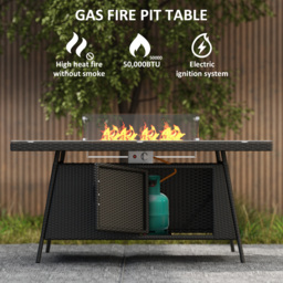 Outsunny 7 Pieces Outdoor Rattan Garden Furniture with Fire Pit Table, 6 Seater Garden Table and Chairs with Heater Table, Windscreen, Black - thumbnail 6
