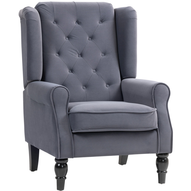 HOMCOM Wingback Accent Chair, Retro Upholstered Button Tufted Occasional Chair for Living Room and Bedroom, Charcoal Grey - image 1