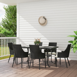 Outsunny 6 Seater Rattan Dining Set with Cushions, Garden Furniture Set with Armchairs, Rectangle Slatted Table Top, Steel Frame, Parasol Hole, Wicker Outdoor Furniture for Patio, Balcony, Cream White - thumbnail 2